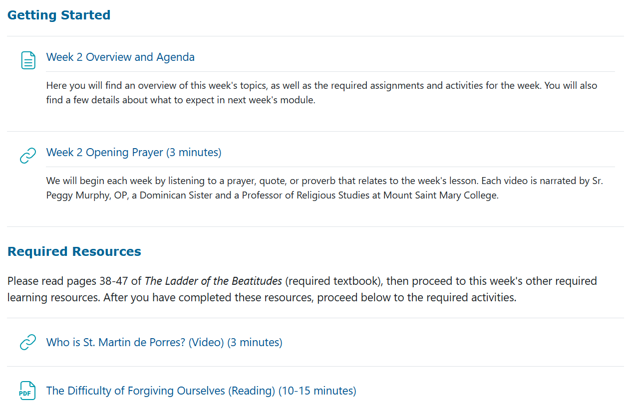 screenshot of eclass course page